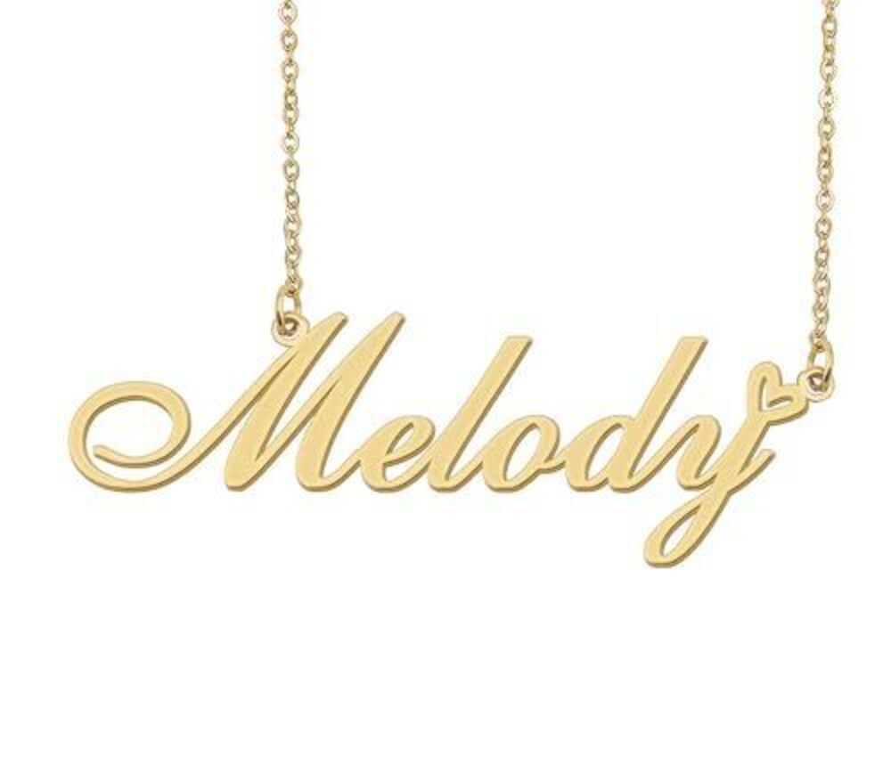 7809 Melody Name Necklace Heart Charm Pendant 18k Gold Plated Stainless